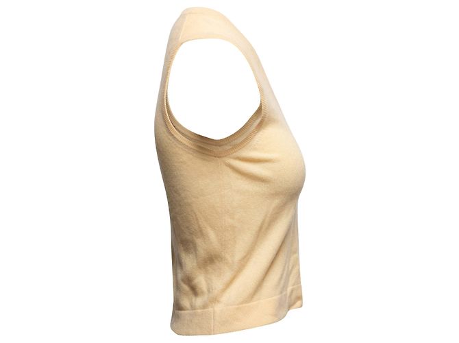 Hermès Vintage Cashmere-Weste mit V-Ausschnitt in Creme Hermes Größe US M Weiß - Ansicht 2