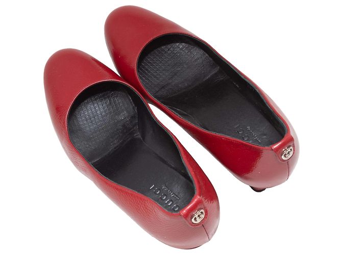 Scarpins de salto anabela em verniz vermelho vintage Gucci Tamanho 35 - vista 3