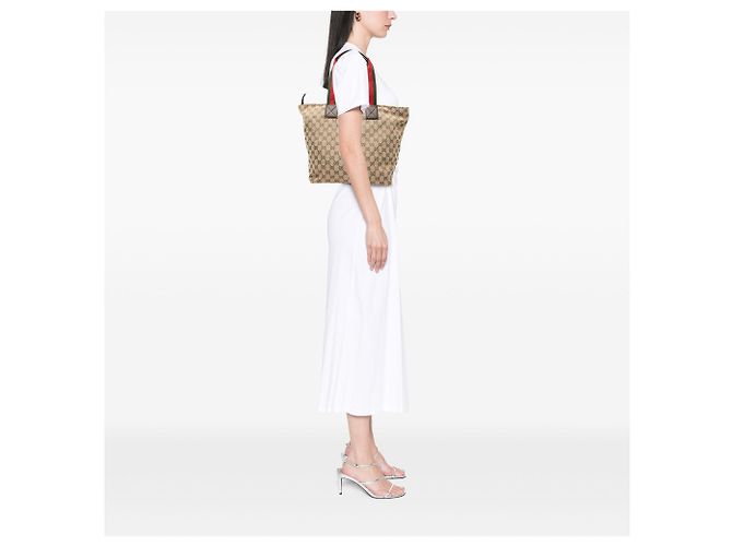 Tote Gucci GG Canvas Web color Tan Cammello - vista 7