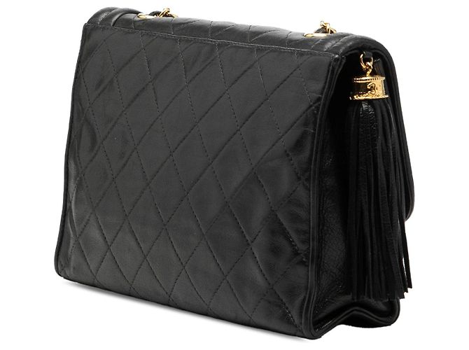 Borsa a tracolla Chanel in agnello trapuntato nero con nappa - vista 2