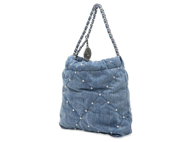 Borsa Chanel Mini Denim Studded 22 Blu Satchel - vista 2