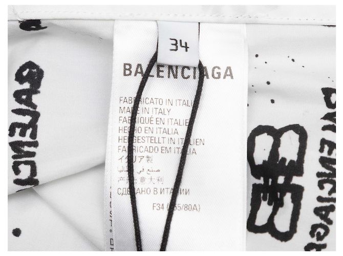 Weiß-schwarzes Balenciaga Logo-Print Button-Up Top Größe FR 34 - Ansicht 6