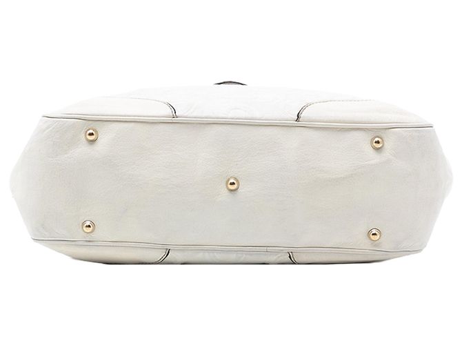 Bamboo Tote Gucci de couro branco com alça de bambu e mors - vista 3
