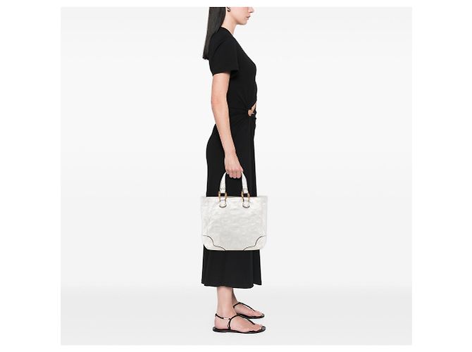 Bamboo Tote Gucci de couro branco com alça de bambu e mors - vista 7