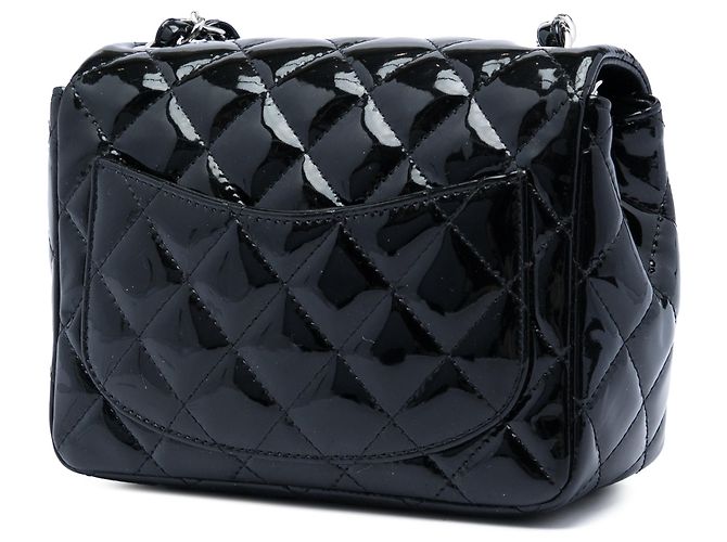Mini Borsa Chanel Square Classic Black Patent Single Flap Crossbody Nero - vista 2