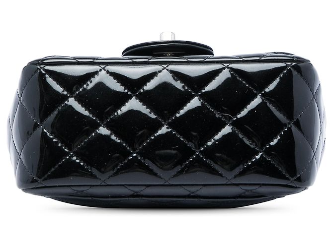 Mini Borsa Chanel Square Classic Black Patent Single Flap Crossbody Nero - vista 3