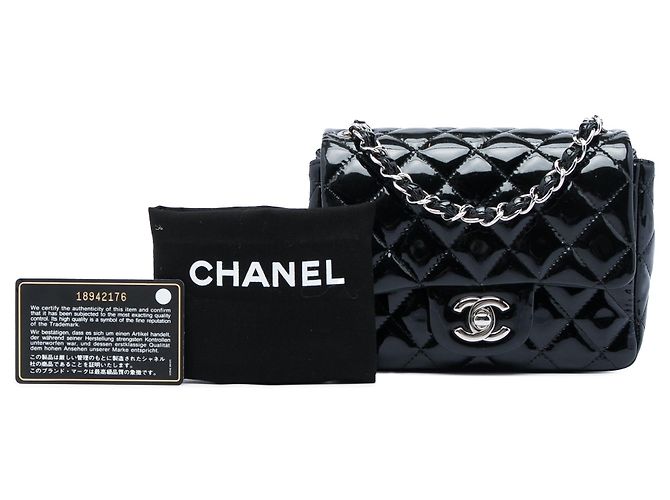Mini Borsa Chanel Square Classic Black Patent Single Flap Crossbody Nero - vista 6