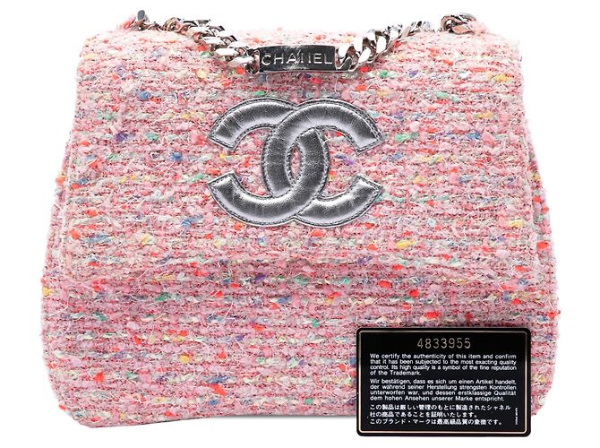 Borsa a tracolla Chanel CC Confetti in tweed rosa - vista 7
