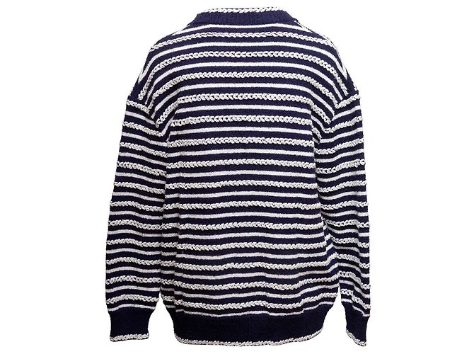 Chanel gestreifter Baumwollcardigan in Navy & Weiß Größe FR 48 Blau - Ansicht 3