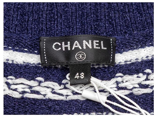 Chanel gestreifter Baumwollcardigan in Navy & Weiß Größe FR 48 Blau - Ansicht 5