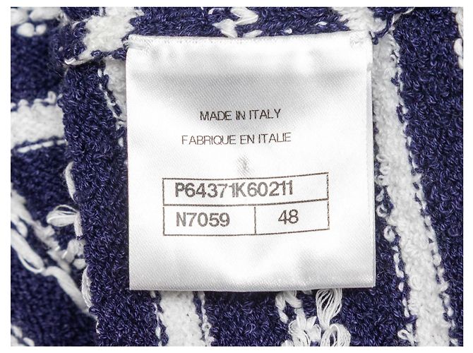 Chanel gestreifter Baumwollcardigan in Navy & Weiß Größe FR 48 Blau - Ansicht 8