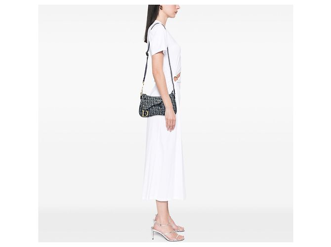 Blu Dior Diorissimo Trotter Canvas Double Saddle Crossbody - vista 5