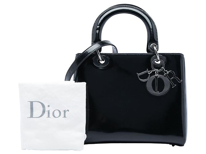 Borsa Lady Dior Medium in vernice nera Nero - vista 6