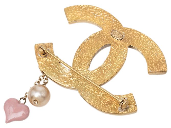 Spilla Chanel CC placcata oro con smalto e perle sintetiche D'oro - vista 2