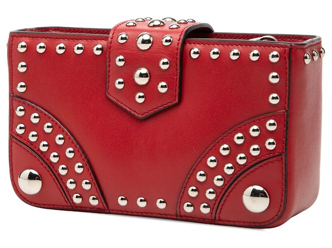 Clutch Elektra com fecho de torção e tachas em couro de bezerro City vermelho Prada - vista 2