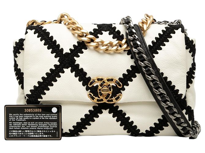 Borsa Chanel 19 in pelle di vitello crochet bianco, misura Medium - vista 8