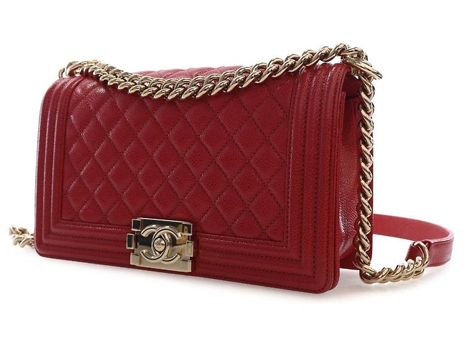 Borsa a tracolla Chanel Boy Flap in pelle Caviar trapuntata Old Medium rossa Rosso - vista 6