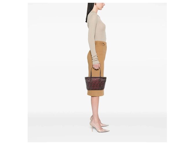Tote Roll Perforated Zucca Spalmati Small Marrone Fendi - vista 7