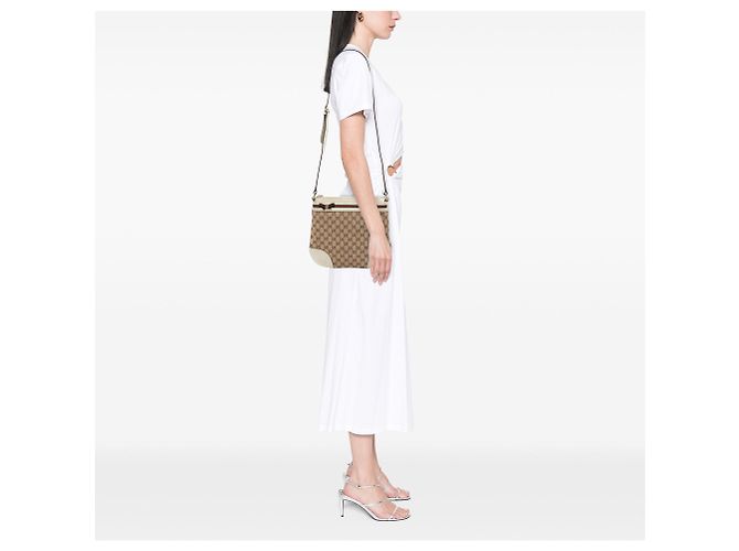 Borsa a tracolla Gucci GG Canvas Web Mayfair Beige - vista 7