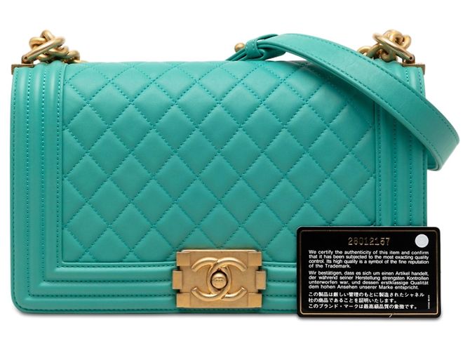 Blue Chanel Old Medium Quilted Lambskin Boy Flap Crossbody Bag - view 8