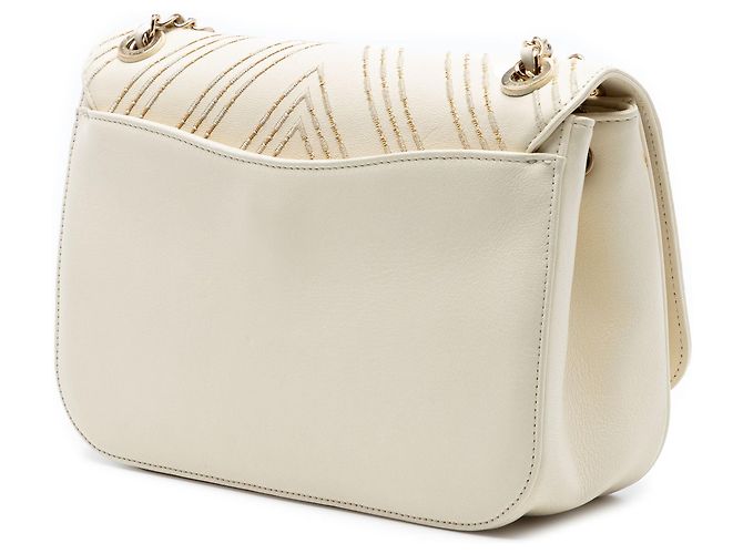 Borsa a tracolla Chanel Large Chevron in pelle di pecora bianca con patta discreta Bianco - vista 2
