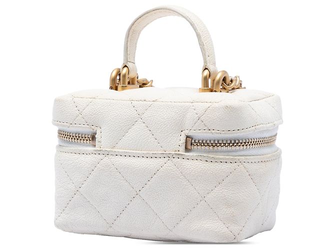 Borsa Vanity Chanel Mini Caviar con catena e chiusura a zip bianca Bianco - vista 2