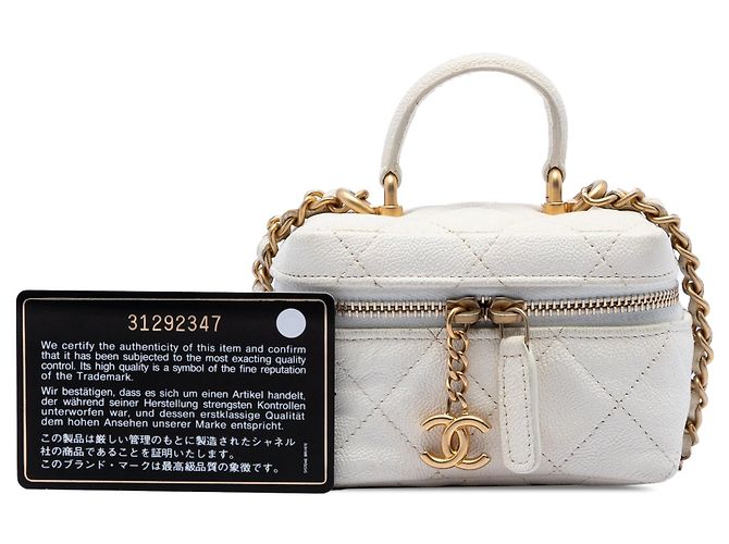 Borsa Vanity Chanel Mini Caviar con catena e chiusura a zip bianca Bianco - vista 6