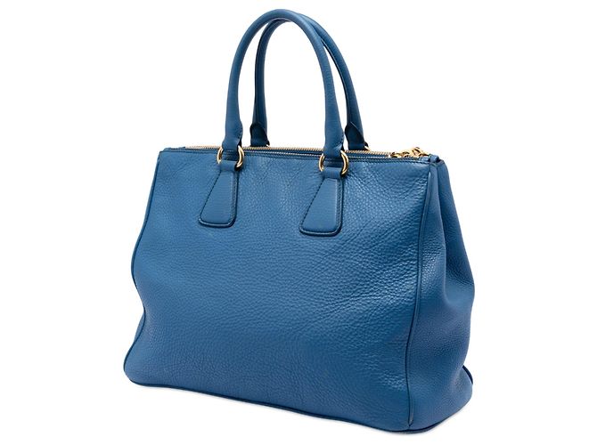 Borsa Tote Convertibile con Doppia Cerniera Blue Prada Vitello Daino - vista 2