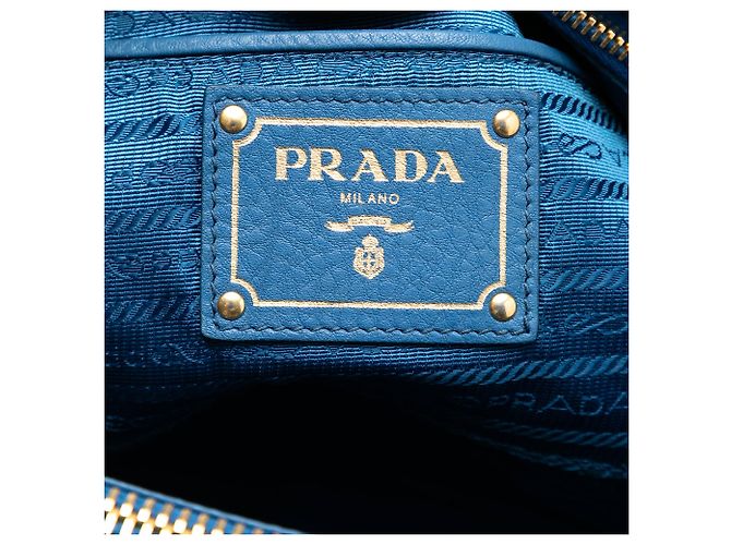 Borsa Tote Convertibile con Doppia Cerniera Blue Prada Vitello Daino - vista 5