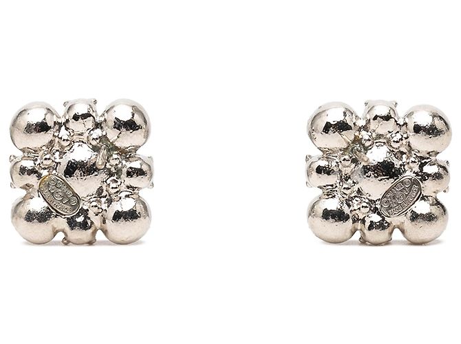 Orecchini a bottone floreali in strass e ottone argentato Chanel Argento - vista 2