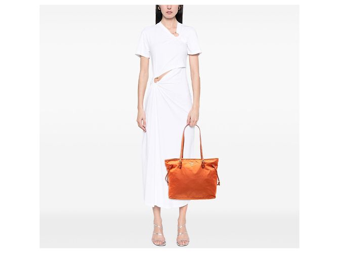 Tote in Tessuto con bordi in Saffiano arancione Prada - vista 6