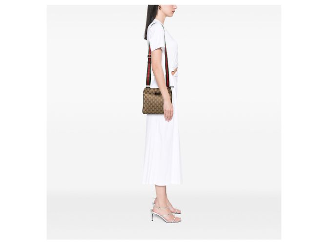 Borsa a tracolla Gucci GG Canvas Web beige - vista 7