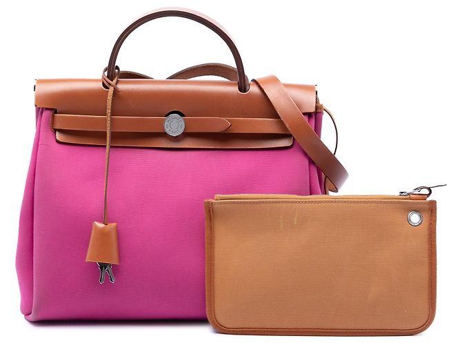 Borsa Hermès Toile Verso Herbag Zip 31 rosa - vista 8