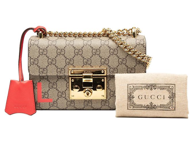 Borsa a tracolla e a spalla Gucci Small GG Supreme Love Padlock beige - vista 7