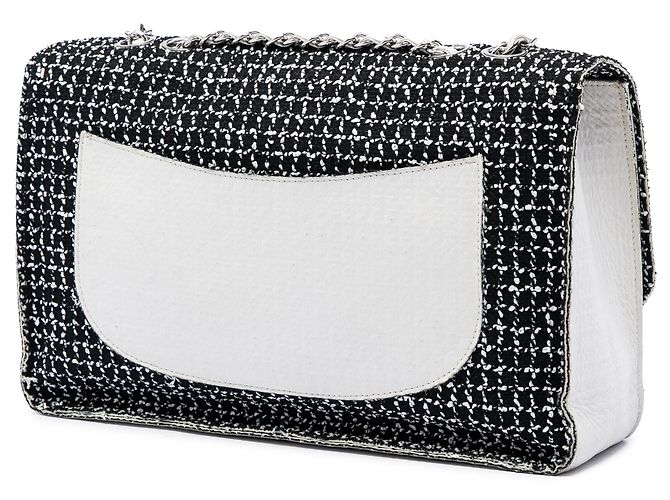Borsa a tracolla Chanel Jumbo Classic Single Flap in tweed e pelle di vitello nera Nero - vista 2