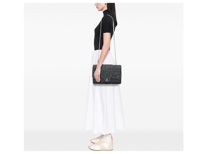 Borsa a tracolla Chanel Jumbo Classic Single Flap in tweed e pelle di vitello nera Nero - vista 5