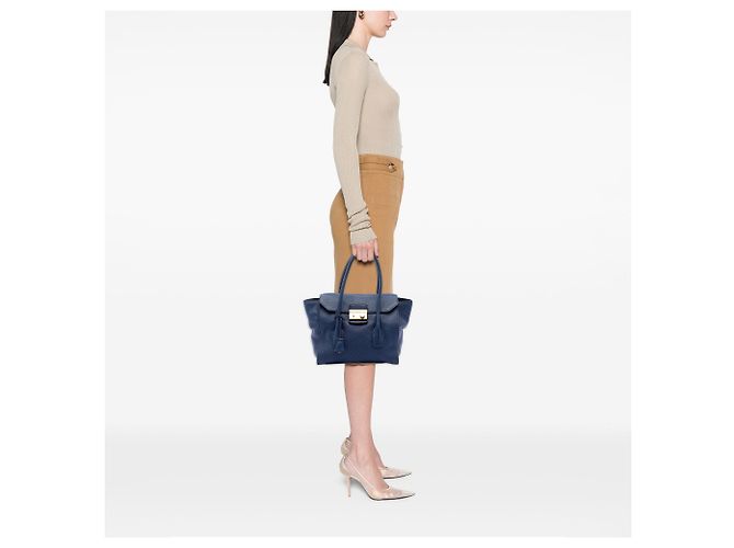 Borsa Blue Prada Vitello Daino Sound Lock - vista 6