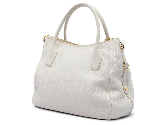 Borsa Tote Convertible con Zip Prada Vitello Daino Bianco - vista 2