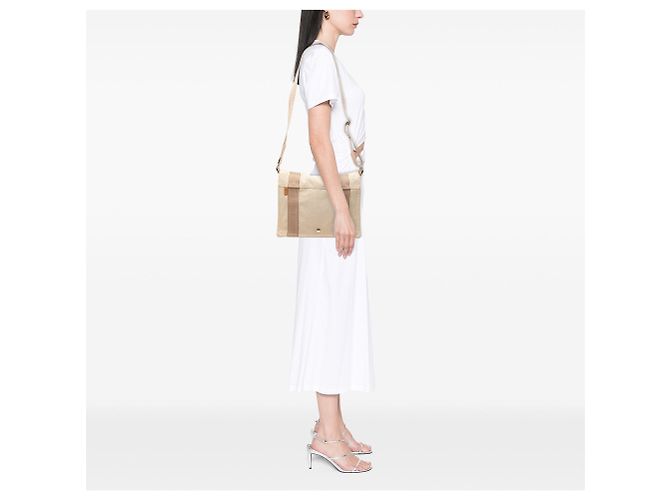 Borsa Tote Besace MM in tela beige Hermès - vista 6