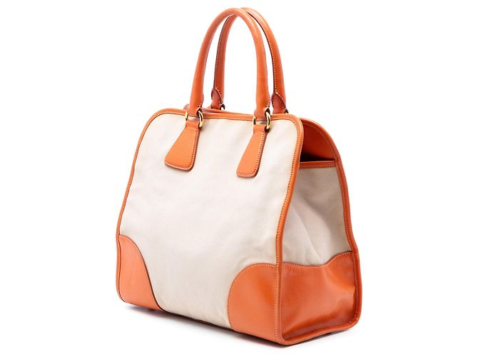 Borsa Prada Saffiano Trimmed Canvas Canapa beige - vista 2