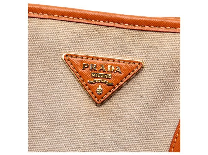Borsa Prada Saffiano Trimmed Canvas Canapa beige - vista 5