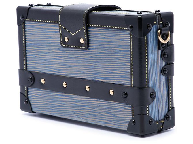 Borsa a tracolla Louis Vuitton Epi Denim Petite Malle blu - vista 2