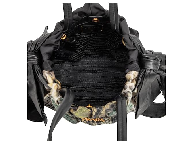 Bow Borsa Prada Tessuto con stampa pitone e fiocco nera Nero - vista 4