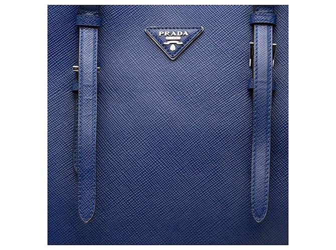 Borsa Prada Medium Saffiano Cuir con Doppio Manico Blu - vista 6