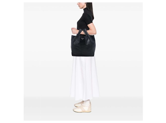 Tote in nappa stropicciata nero Prada - vista 7