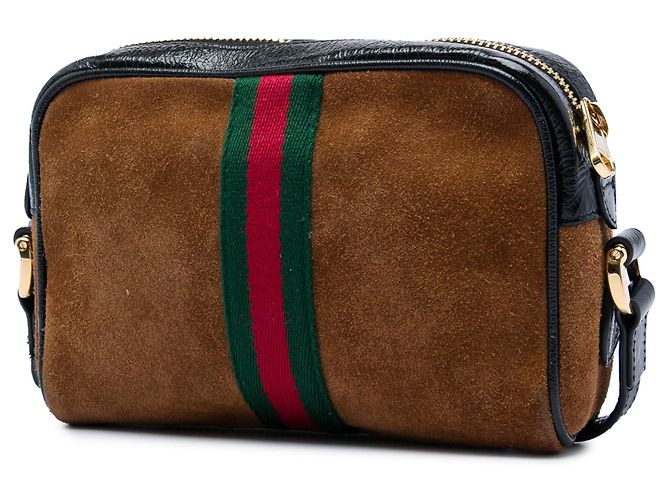Borsa a tracolla Gucci Mini Suede Web Ophidia marrone - vista 2