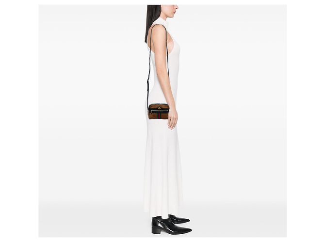 Borsa a tracolla Gucci Mini Suede Web Ophidia marrone - vista 5