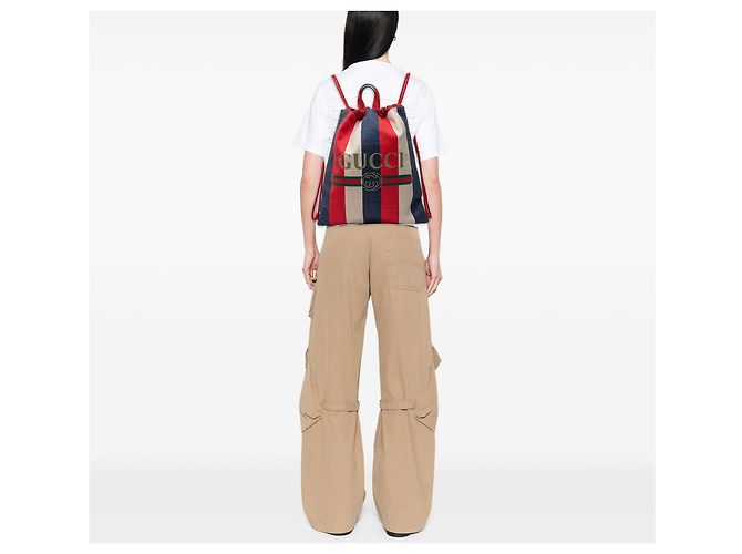 Red Gucci Canvas Sylvie Baiadera Web Drawstring Backpack - view 6