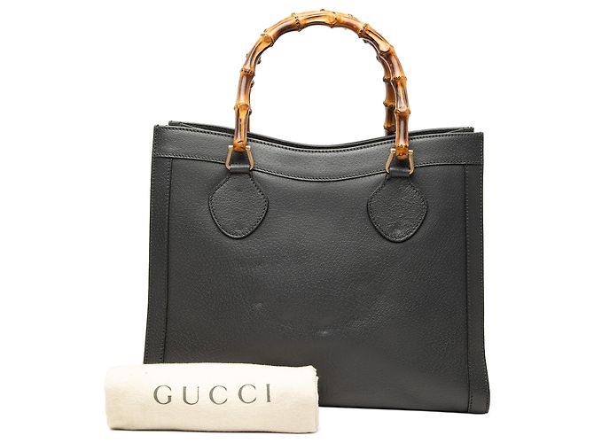 Borsa Tote Gucci Diana in pelle nera, dimensione Medium, con manico in bambù Nero - vista 7
