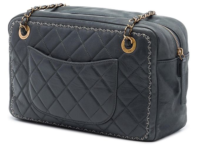 Chanel CC gesteppte irisierende Kalbsleder Whipstitch Camera Bag in Schwarz - Ansicht 2